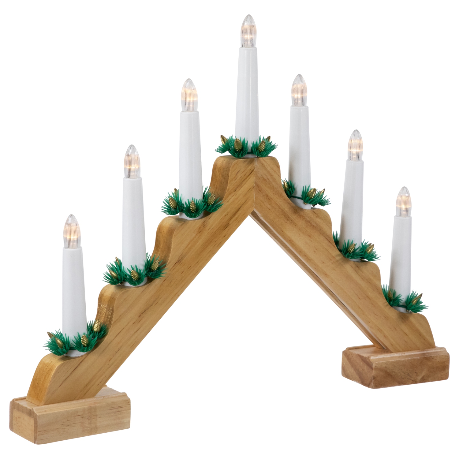 LED Lighted Christmas Candelabra Bridge - 13" - Natural Wood