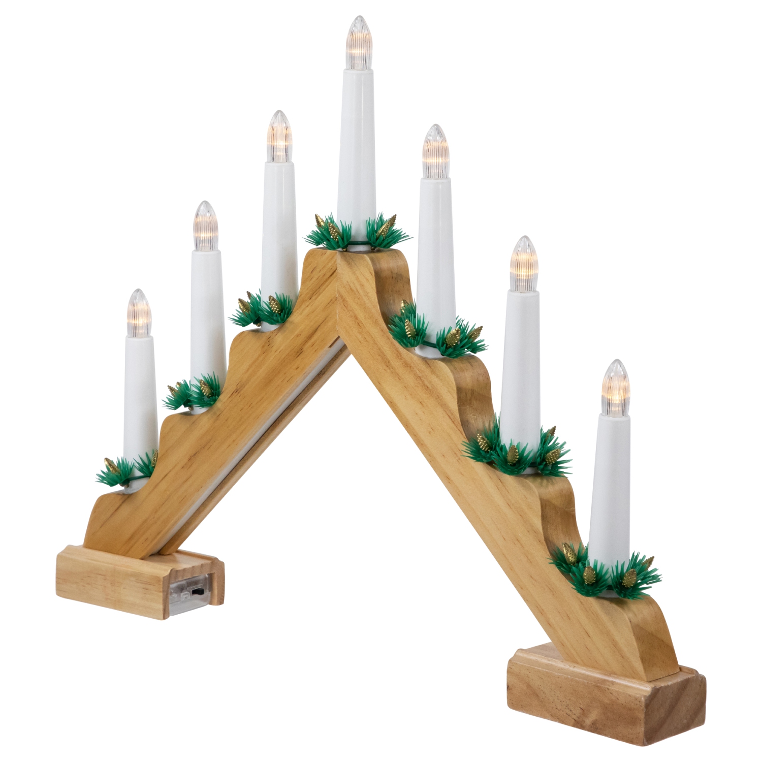 LED Lighted Christmas Candelabra Bridge - 13" - Natural Wood