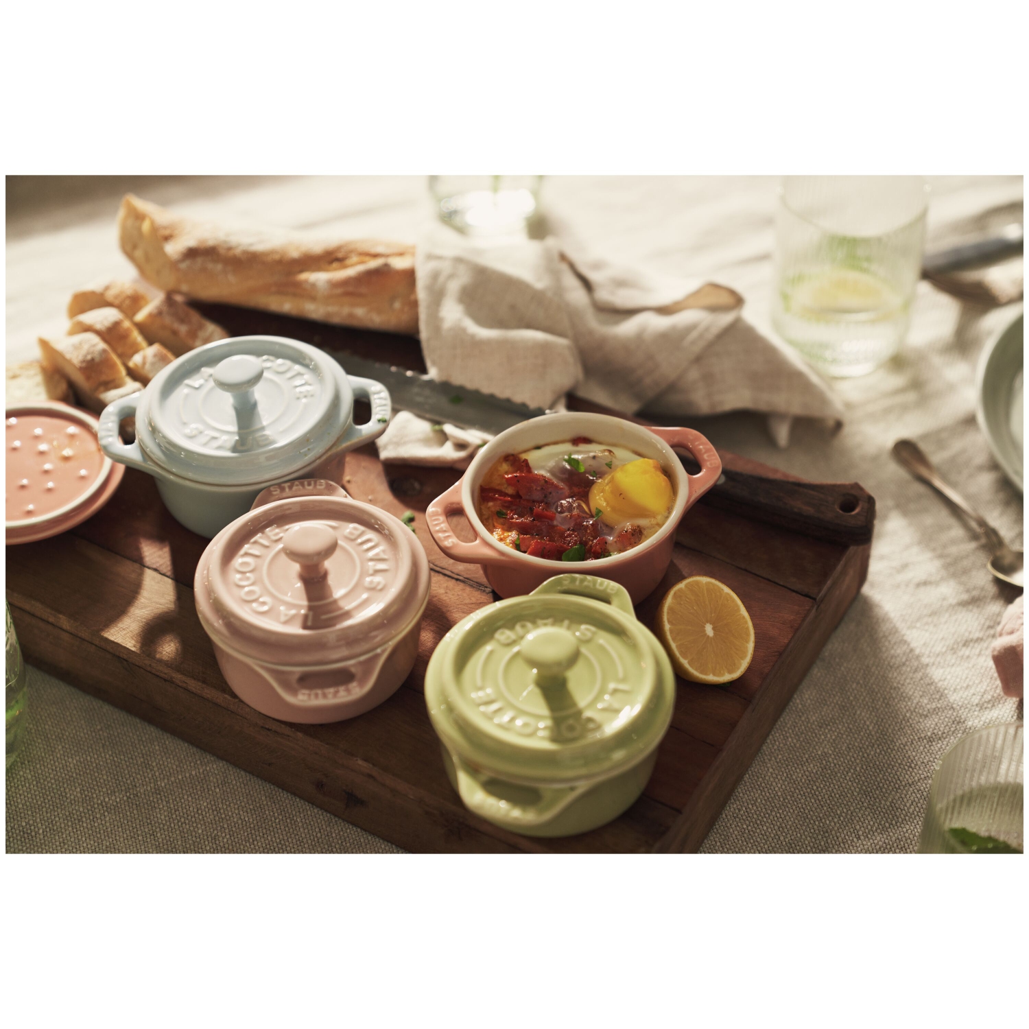 STAUB Ceramique 6 Piece Ceramic Cocotte Set Macaron, Mixed Colours