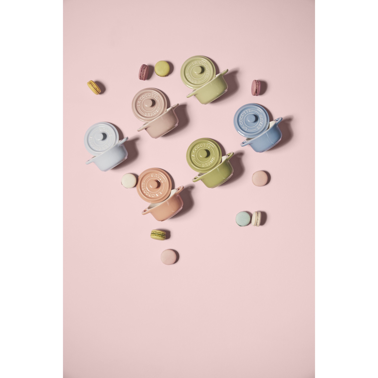 STAUB Ceramique 6 Piece Ceramic Cocotte Set Macaron, Mixed Colours