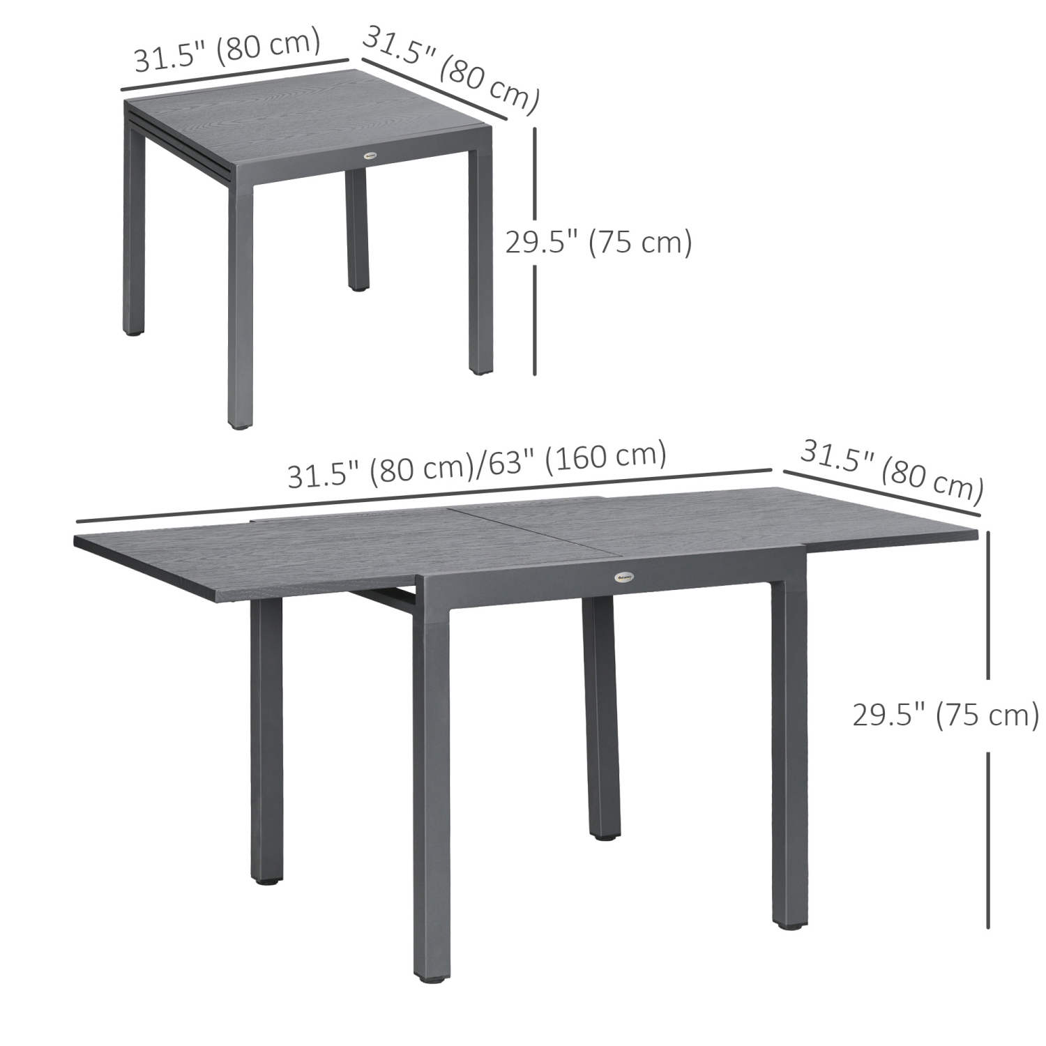 Outsunny Extendable Outdoor Dining Table for 4-6, 31.5"-63" Rectangle Patio Table with Aluminium Frame, Steel Tabletop, for Garden, Backyard,