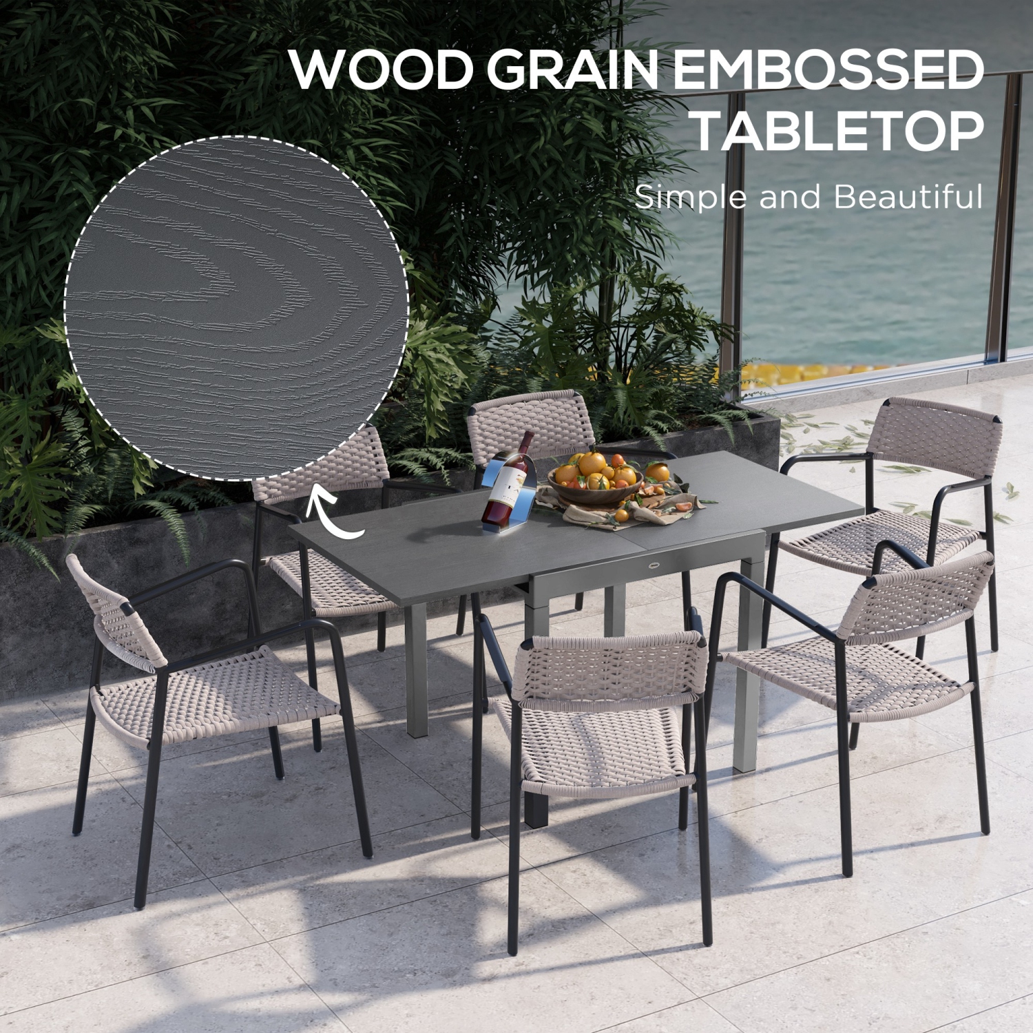 Outsunny Extendable Outdoor Dining Table for 4-6, 31.5"-63" Rectangle Patio Table with Aluminium Frame, Steel Tabletop, for Garden, Backyard,