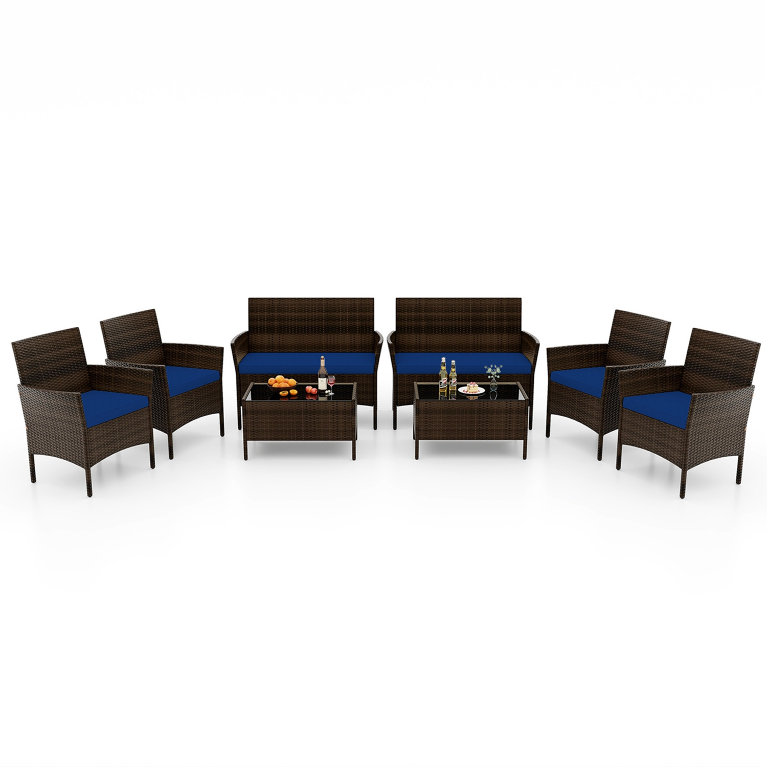 Costway 8 PCS Patio Furniture Set with Washable Cushions and Tempered Glass Coffee Table