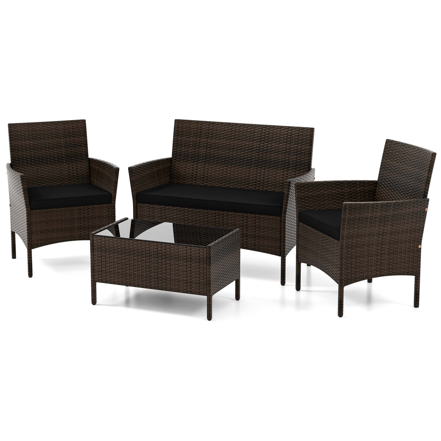 Costway 4 PCS Patio Furniture Set with Washable Cushions and Tempered Glass Coffee Table