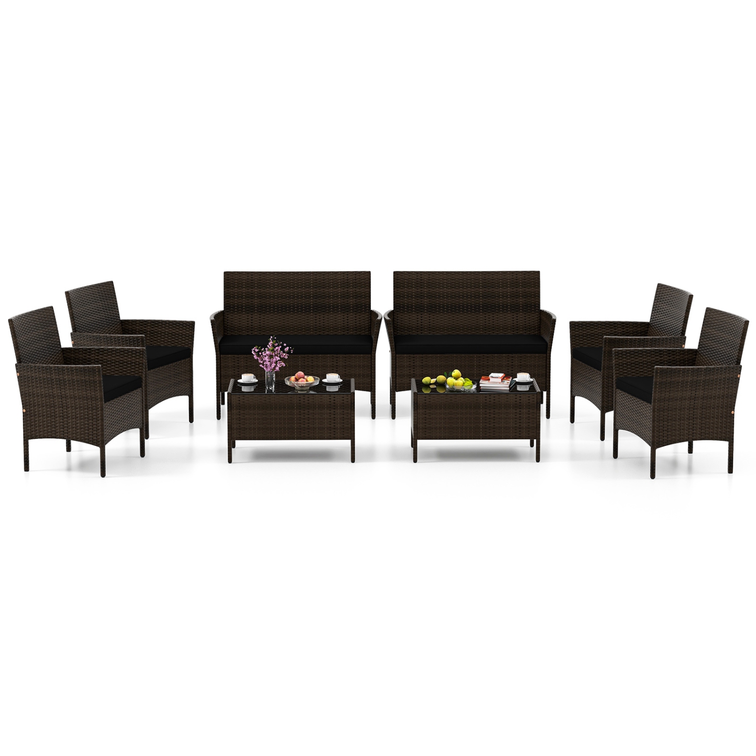 Costway 8 PCS Patio Furniture Set with Washable Cushions and Tempered Glass Coffee Table