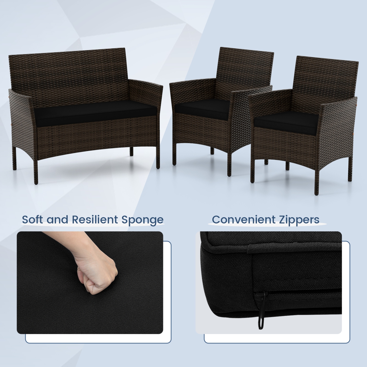 Costway 8 PCS Patio Furniture Set with Washable Cushions and Tempered Glass Coffee Table