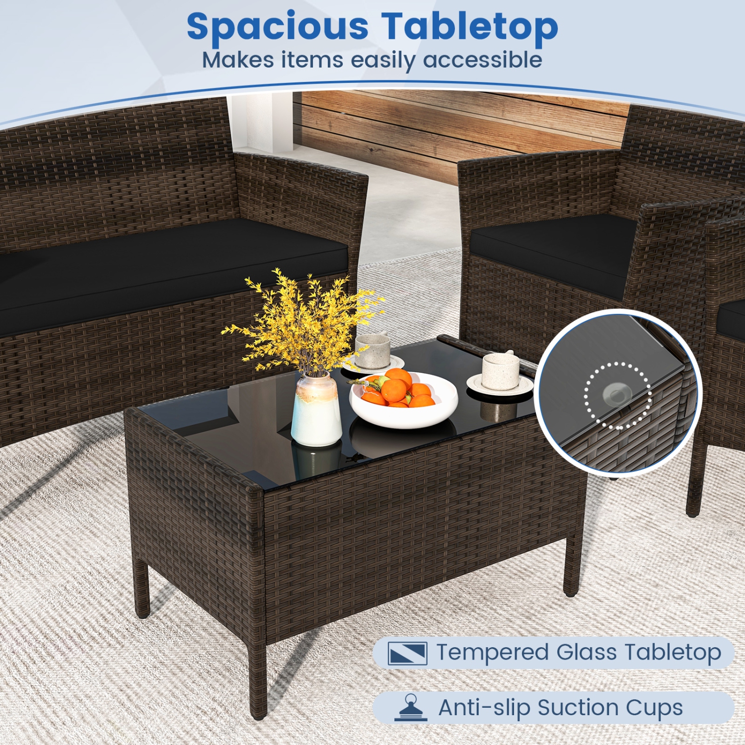 Costway 8 PCS Patio Furniture Set with Washable Cushions and Tempered Glass Coffee Table