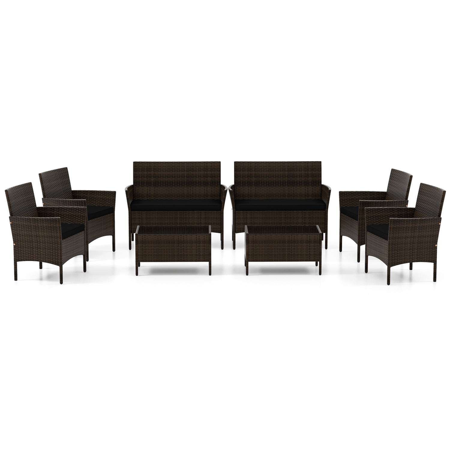 Costway 8 PCS Patio Furniture Set with Washable Cushions and Tempered Glass Coffee Table