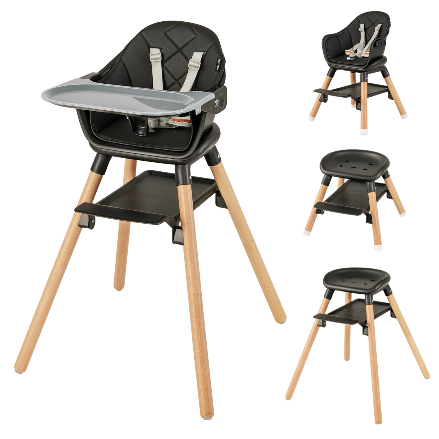 Costway 6-in-1 Convertible Wooden Baby Highchair Infant Feeding Chair with Removable Tray