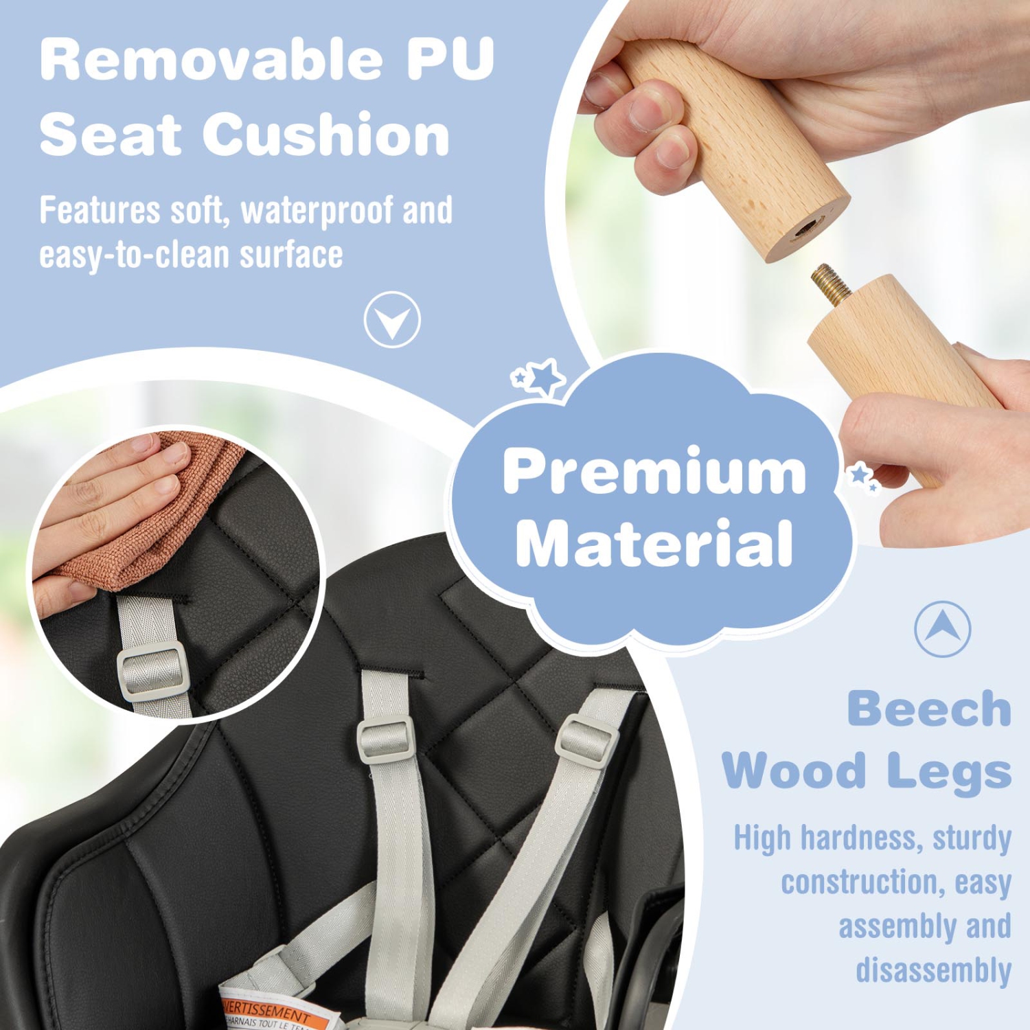 Costway 6-in-1 Convertible Wooden Baby Highchair Infant Feeding Chair with Removable Tray