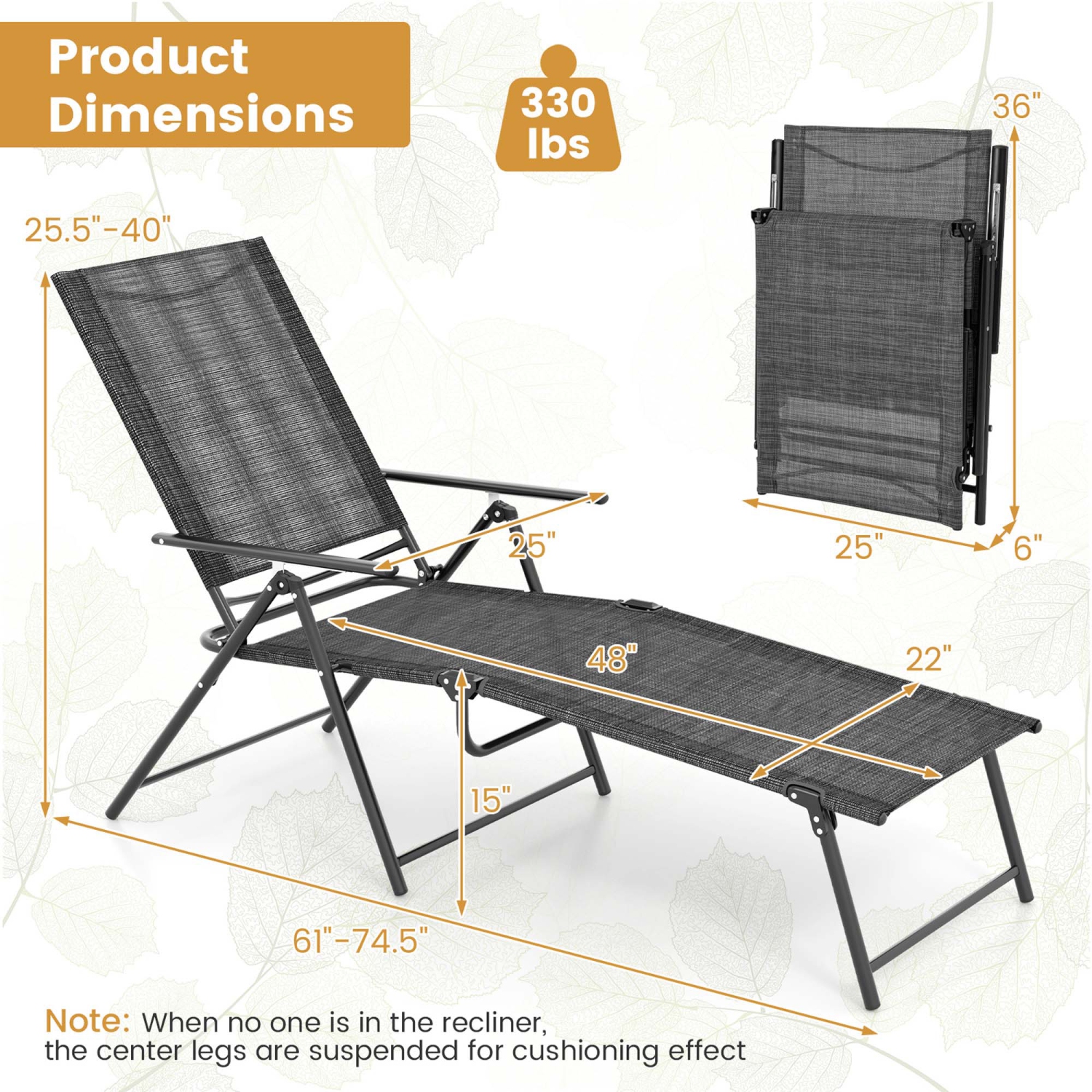 Costway 2 Piece Patio Folding Chaise Lounge Chairs with 6-Level Backrest Reclining Chairs