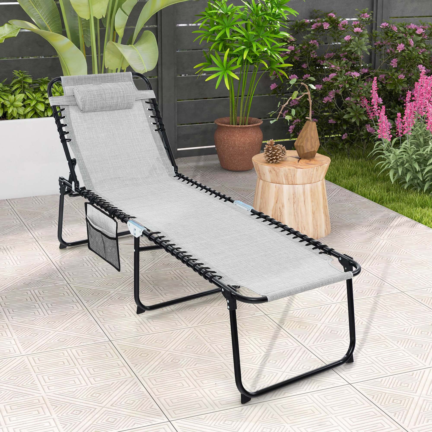 Costway Patio Folding Chaise Lounge Chair Portable Sun Lounger with Adjustable Backrest