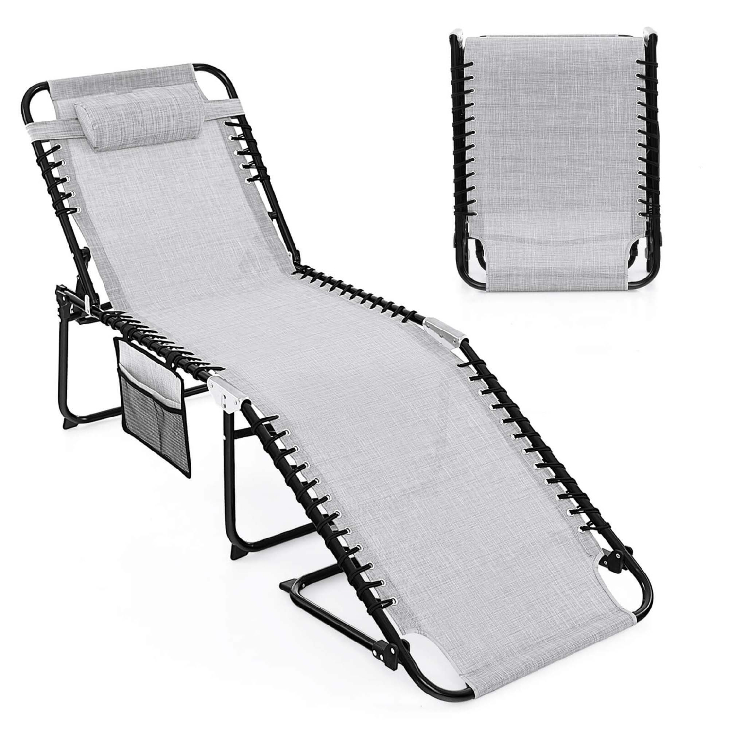 Costway Patio Folding Chaise Lounge Chair Portable Sun Lounger with Adjustable Backrest