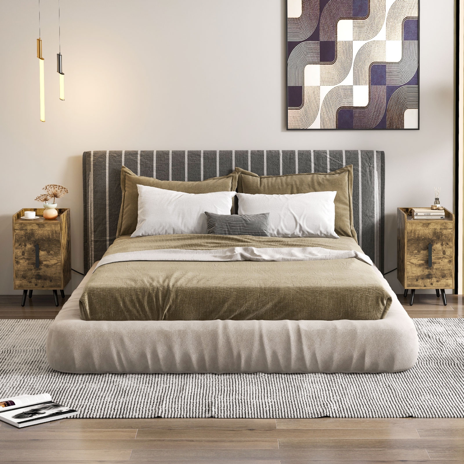 Costway Nightstand with Charging Station Home Bedside Sofa Side Tables with 2 Drawers Coffee/White