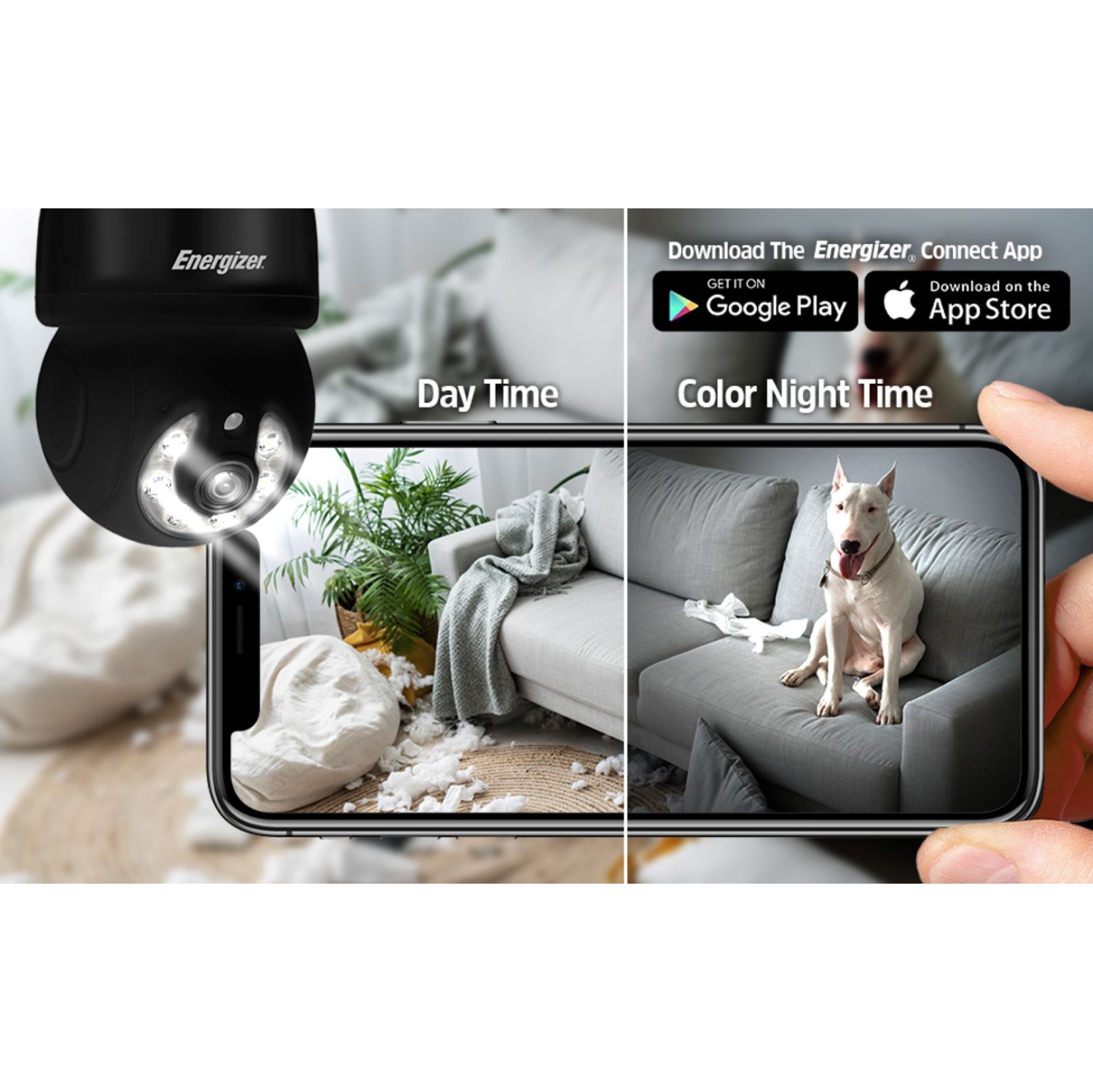 Caméra de surveillance 2K avec ampoule intelligente à suivi automatique E26 d'Energizer