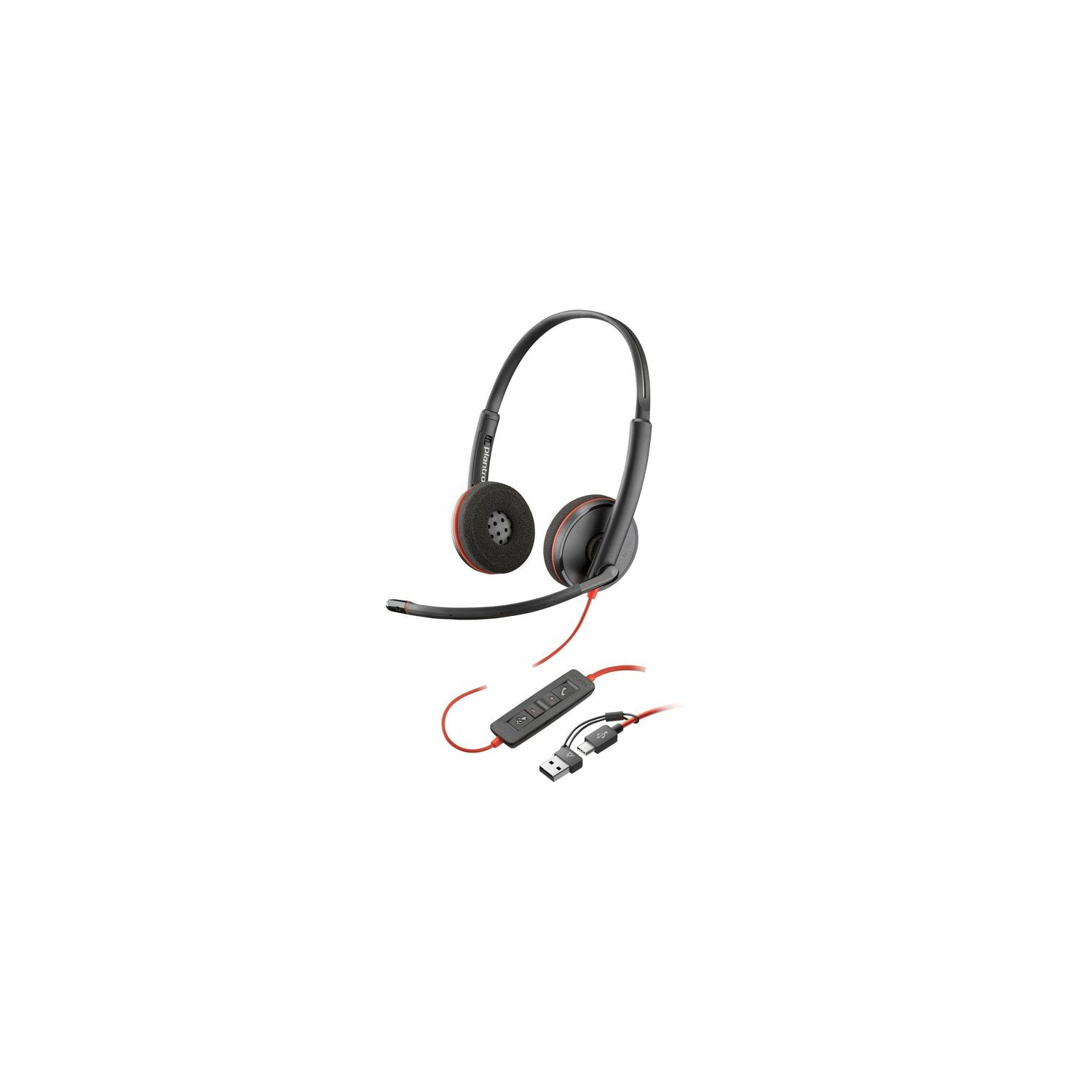 - Poly 3220 Blackwire 3220 Stereo USB-C Black Headset + USB-C/A Adapter