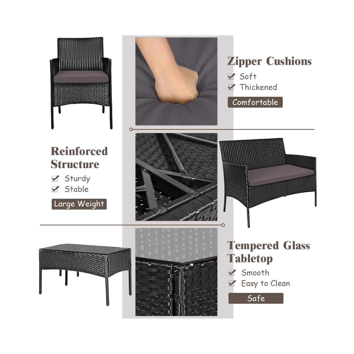 Gymax 8PCS Rattan Furniture Set Cushioned Sofa Coffee Table Backyard Porch Patio Grey