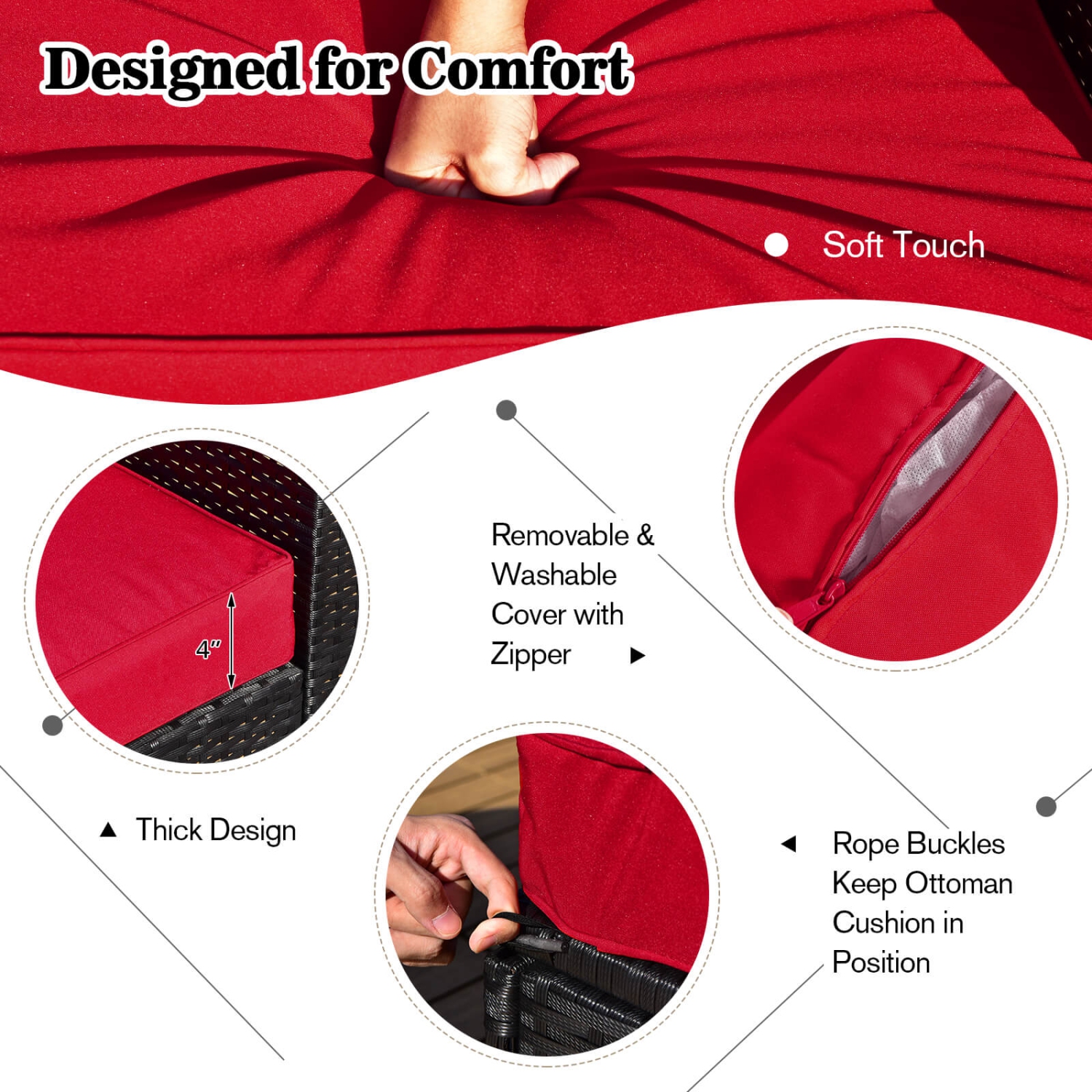 Gymax 9PCS Furniture Set w/ 32'' Fire Pit Table 50,000 BTU Square Propane Fire Pit Patio Red