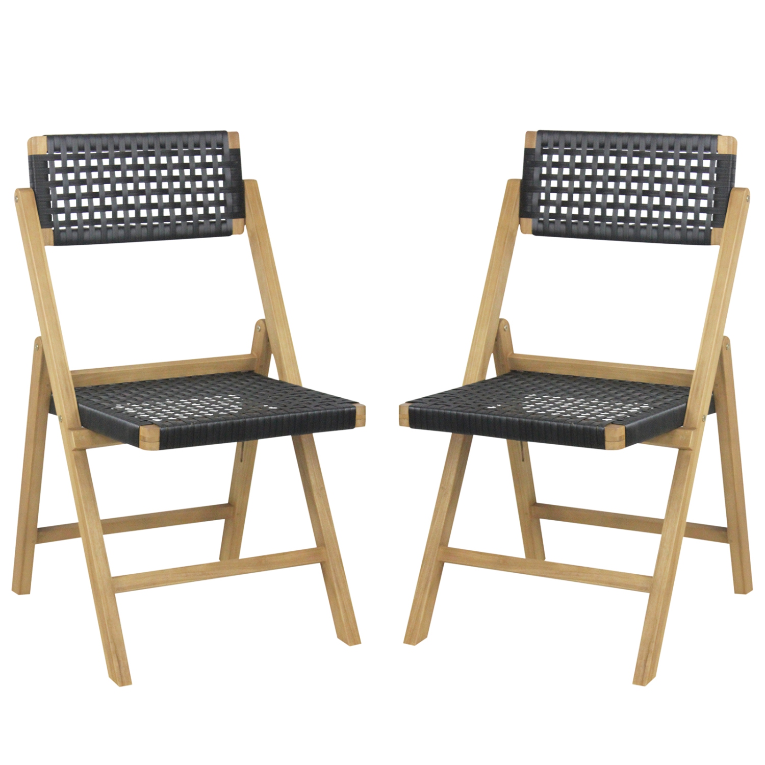 Gymax 4PCS Folding Chairs w/ Woven Rope Seat & High Back Indonesia Teak Patio