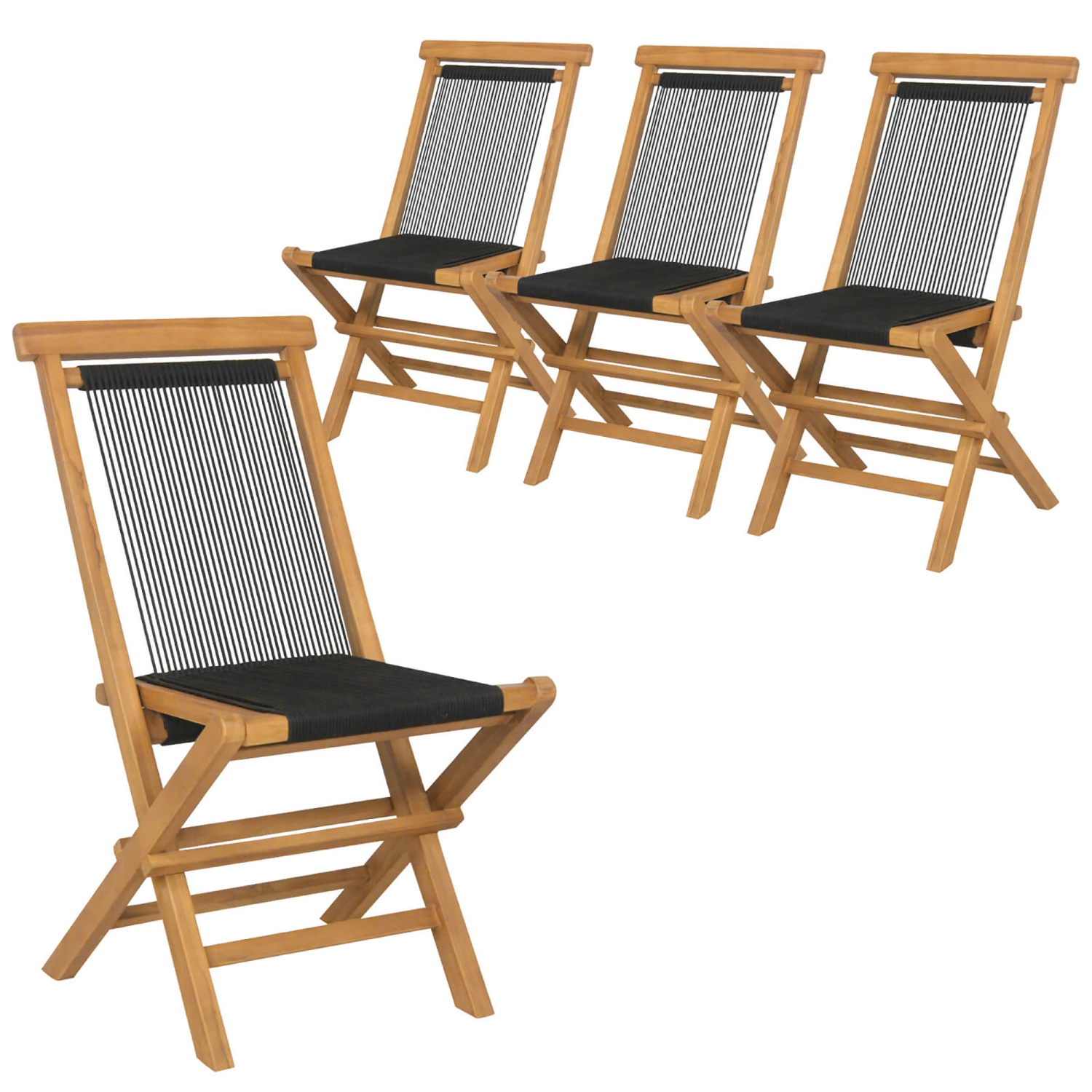 Gymax 4PCS Folding Chairs w/ Quick-Folding Portable Design Woven Rope Seat Porch Patio