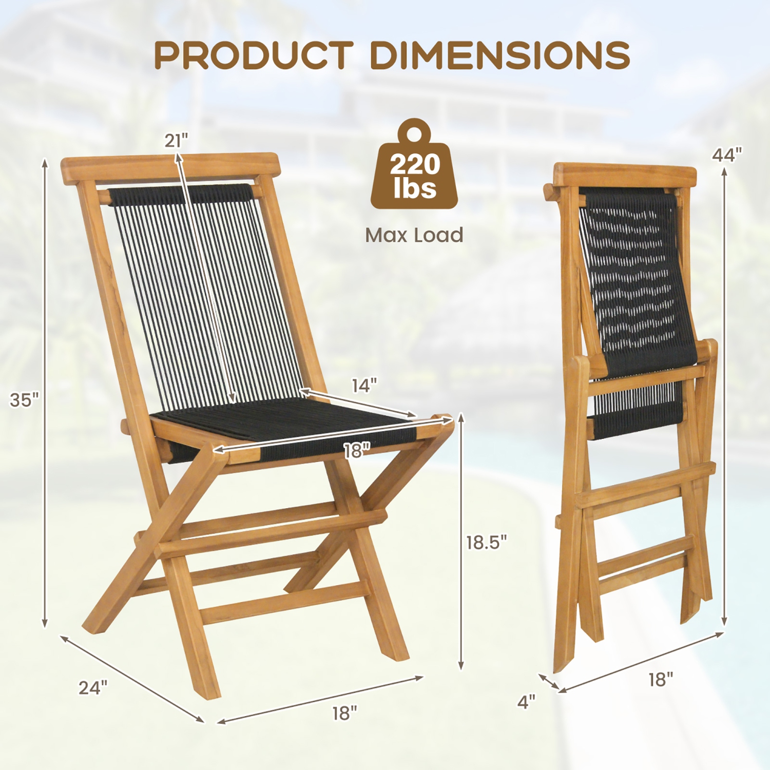 Gymax 4PCS Folding Chairs w/ Quick-Folding Portable Design Woven Rope Seat Porch Patio