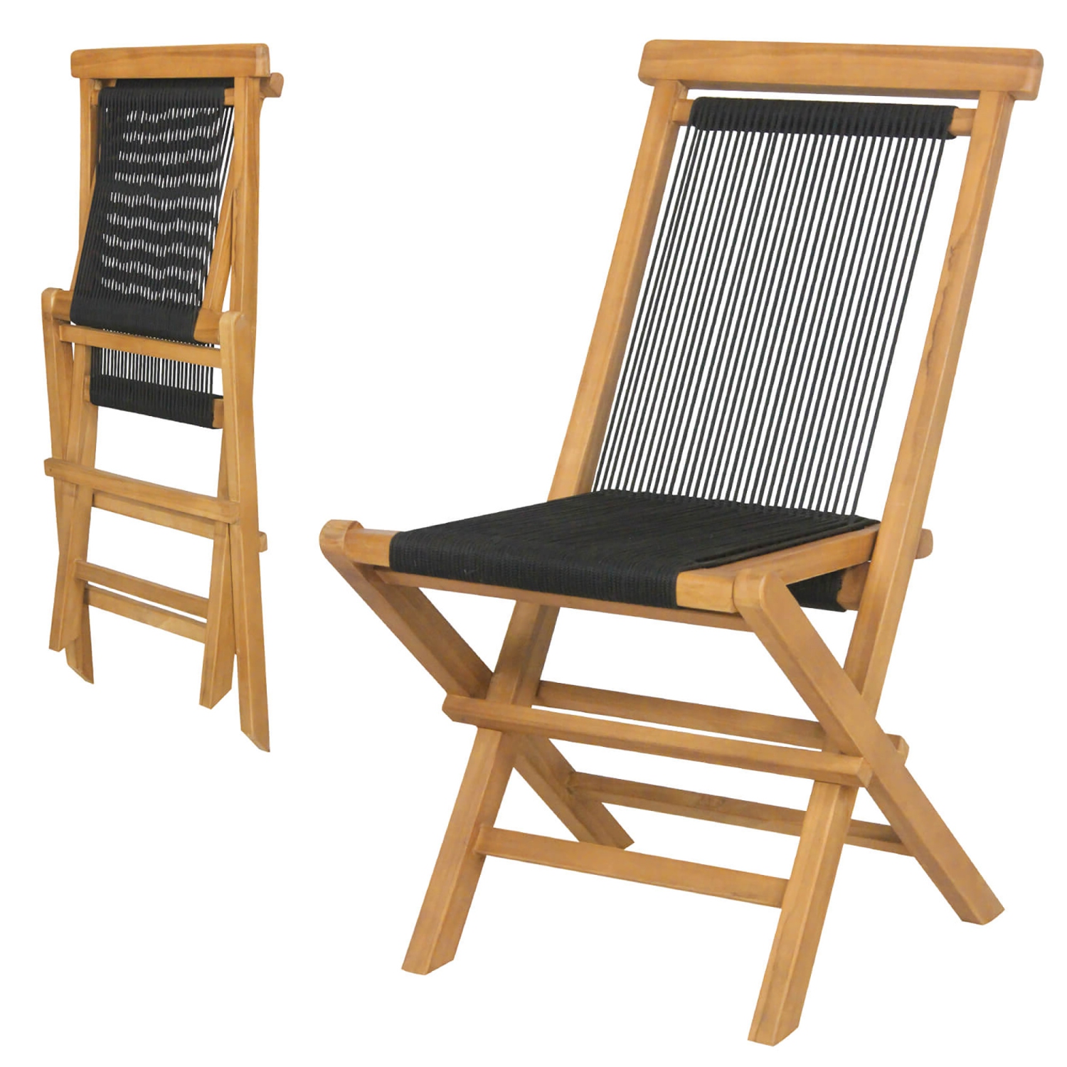 Gymax 4PCS Folding Chairs w/ Quick-Folding Portable Design Woven Rope Seat Porch Patio