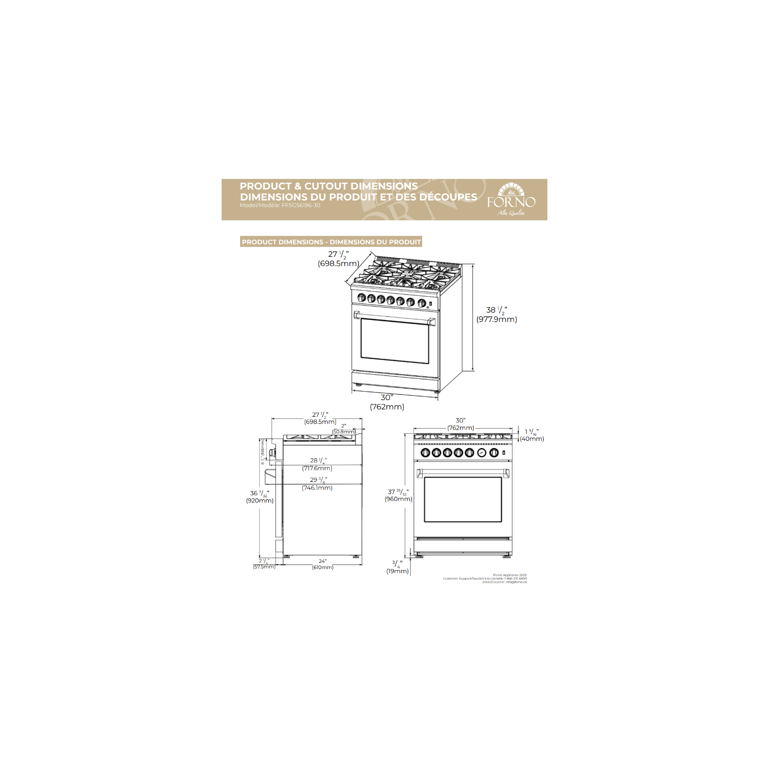Cuisinière biénergie autonome de 30&nbsp;po de Forno Lazio