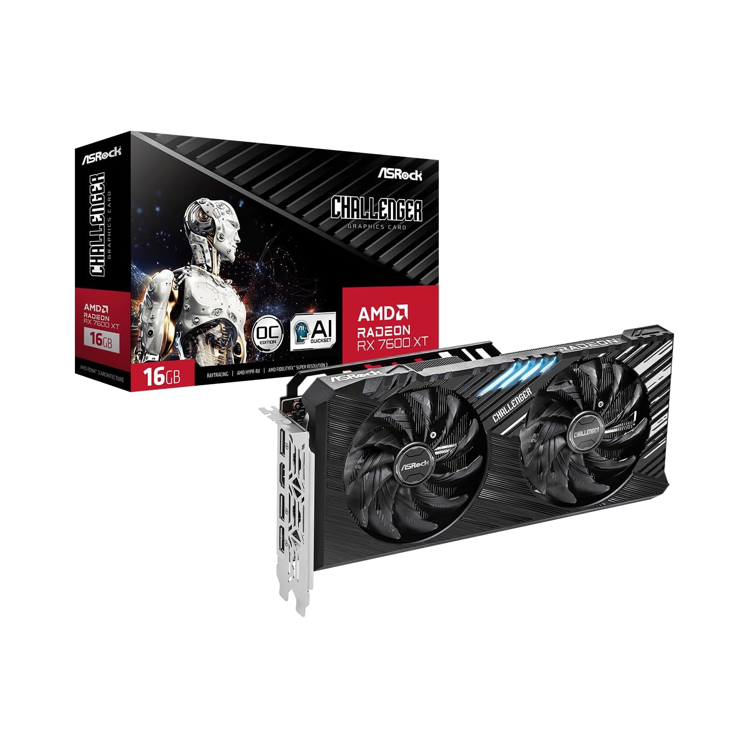 ASRock AMD Radeon RX 7600 XT Challenger Overclocked Dual Fan 16GB GDDR6 PCIe 4.0 Graphics Card