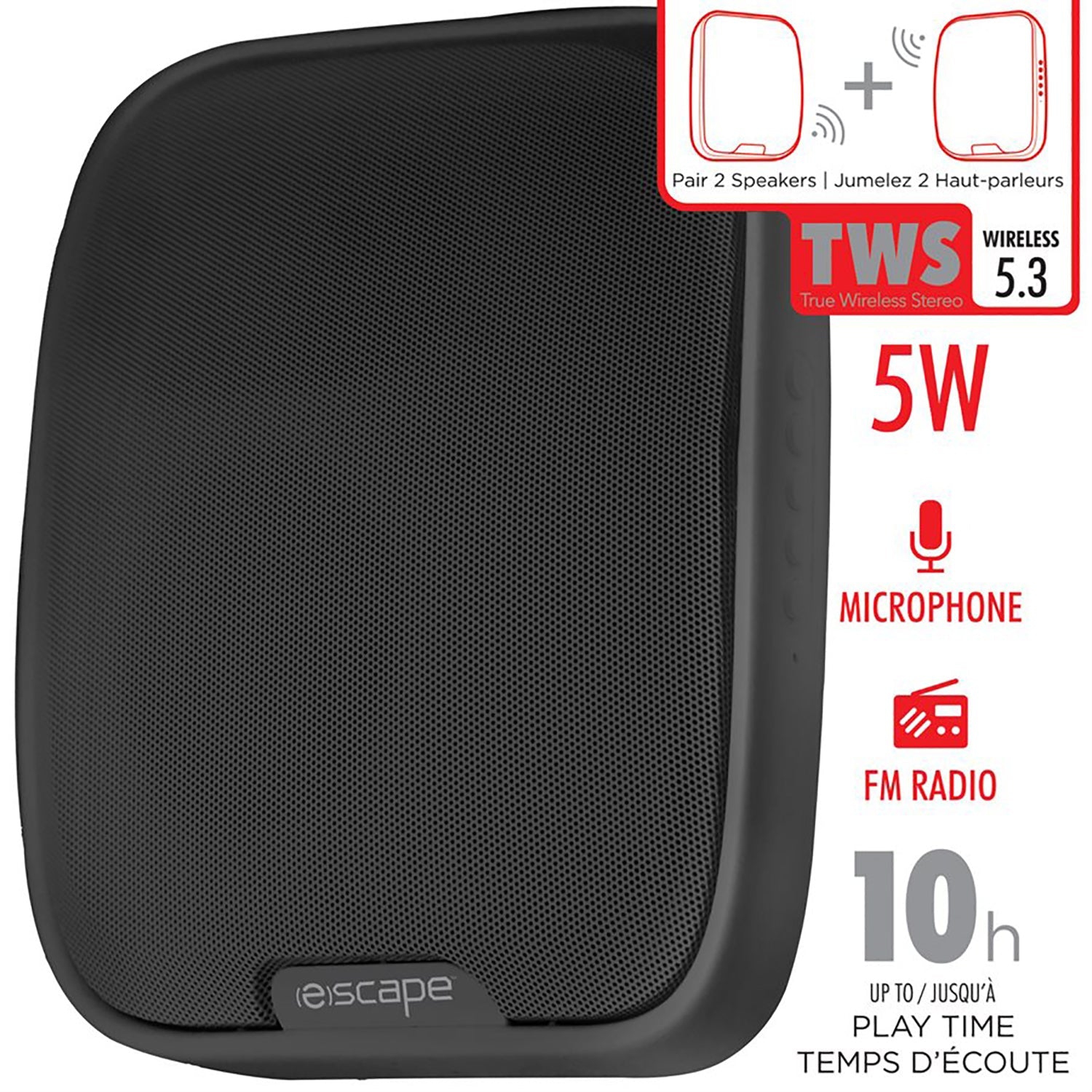 Escape - Wireless Wall Speaker with FM Radio and Integrated Microphone, Black