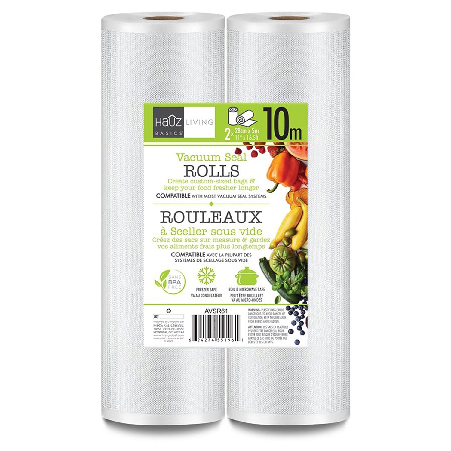 Hauz - Set of 2 Rolls for Vacuum Sealer, BPA Free, Total Length of 10 Meters