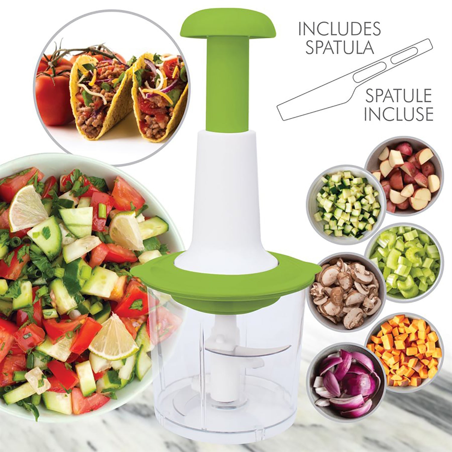 Hauz - Manual Chopper with 3 Blades, 700ml Capacity, BPA Free, Green