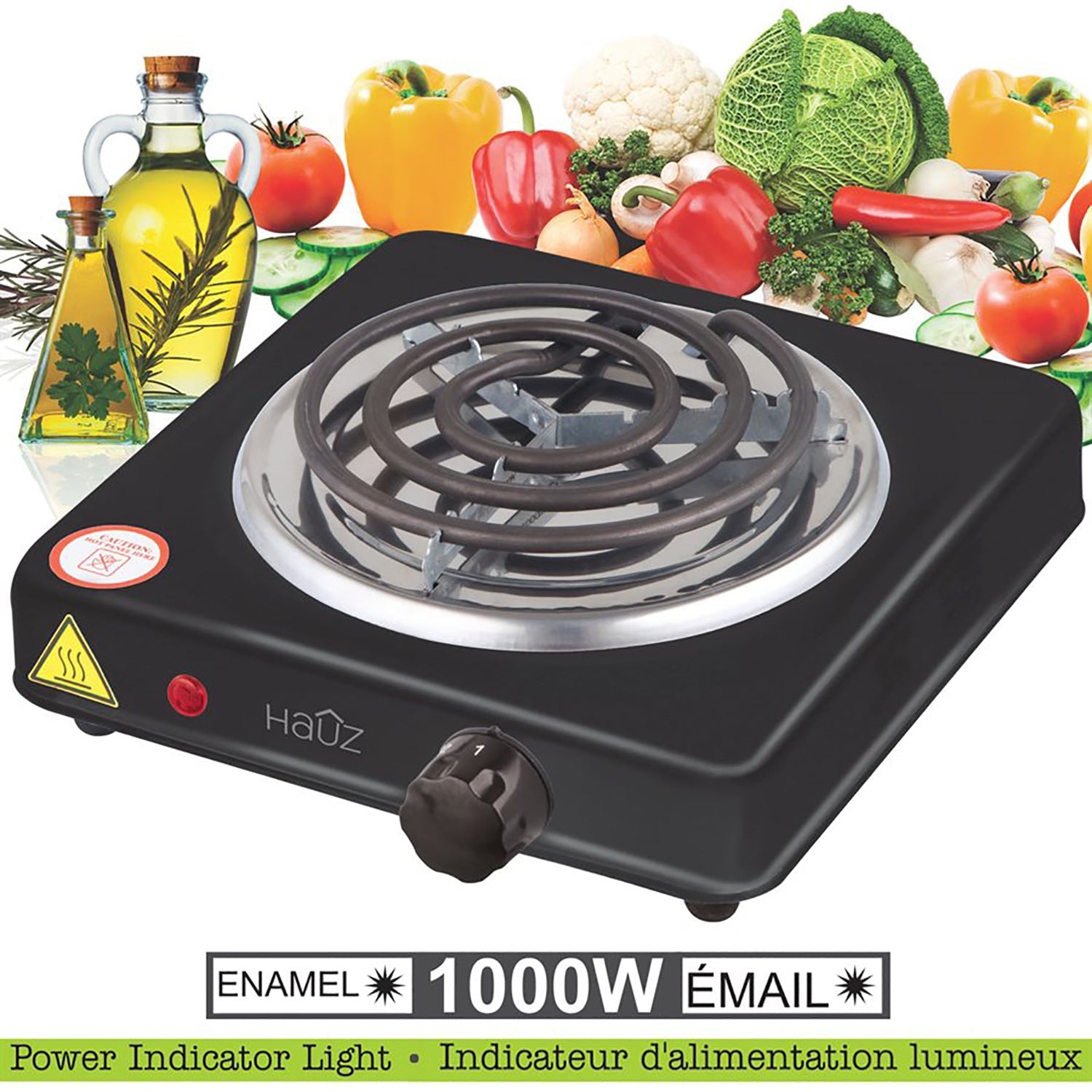 Hauz - Portable Single Burner Electric Cooktop, 1000 Watts, Black