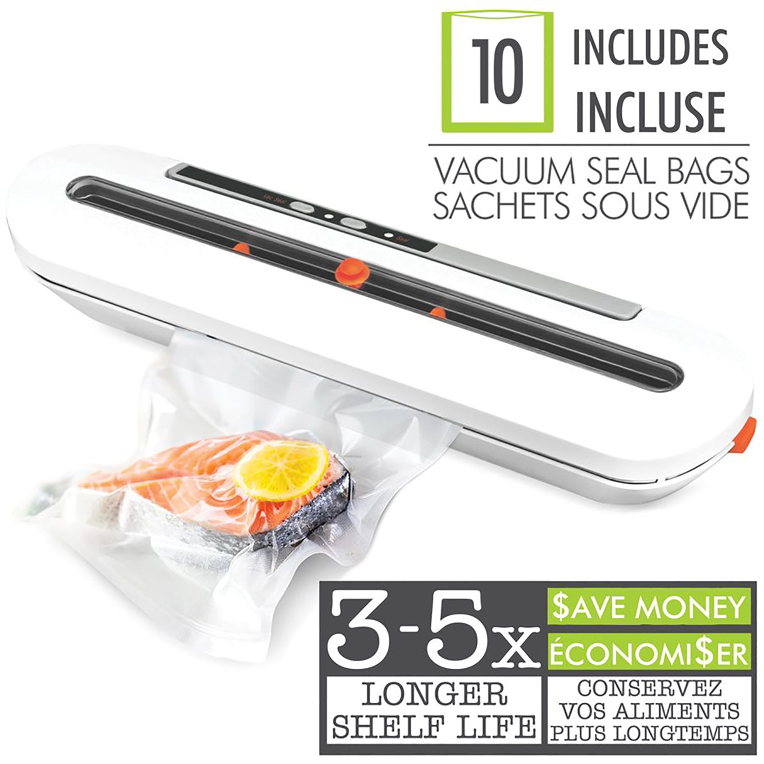 Hauz - Vacuum Bag Sealer, 10 Bags Included, Compact Design, White
