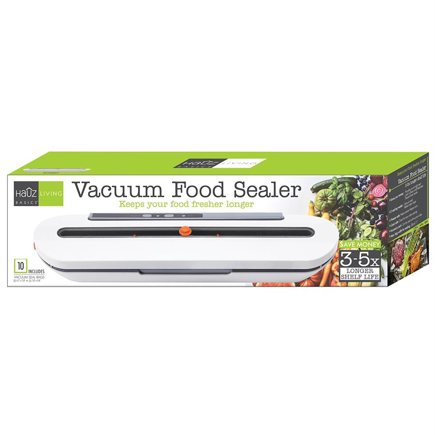 Hauz - Vacuum Bag Sealer, 10 Bags Included, Compact Design, White