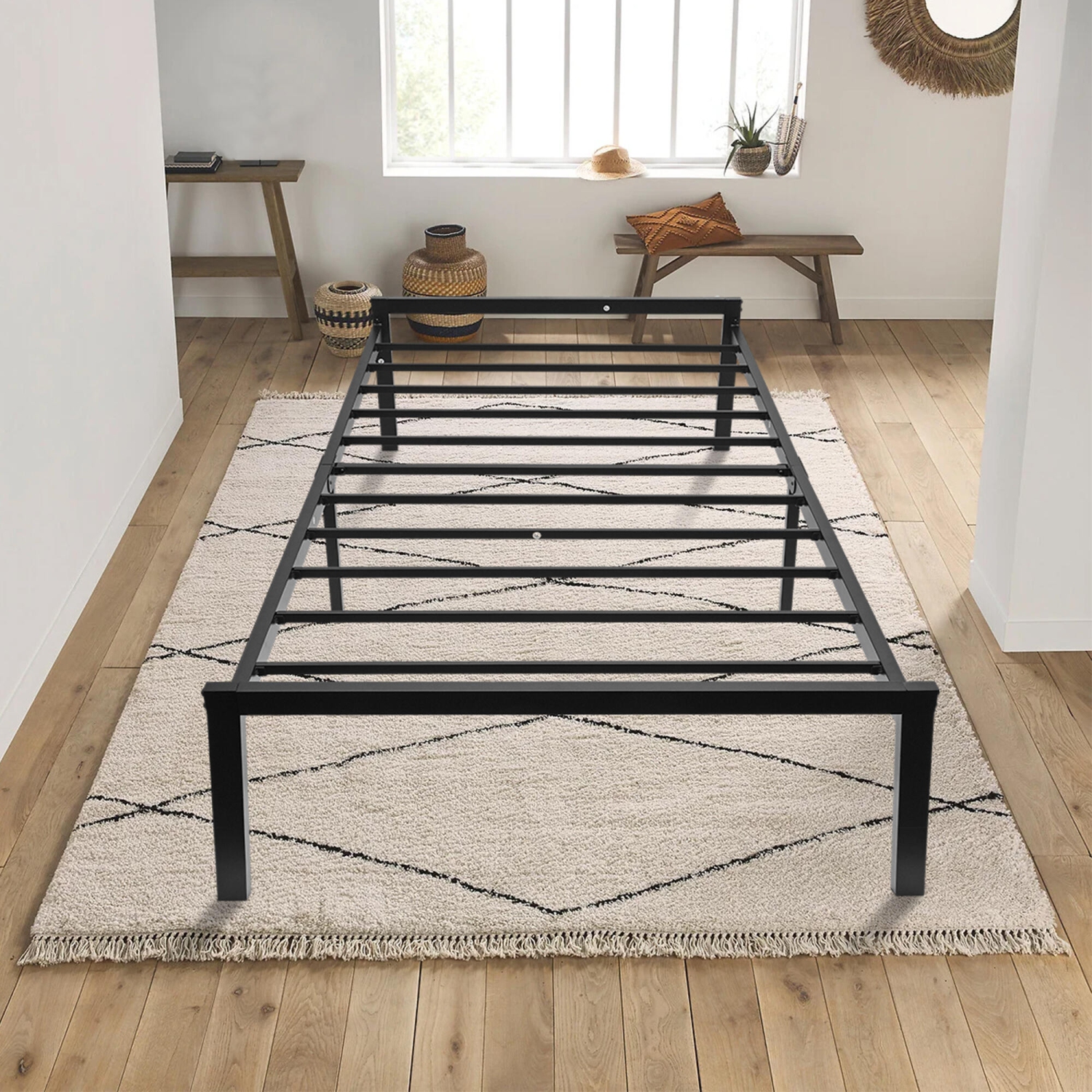 Twin Size Metal Platform Bed Frame – Heavy Duty Steel, Black Mattress Foundation