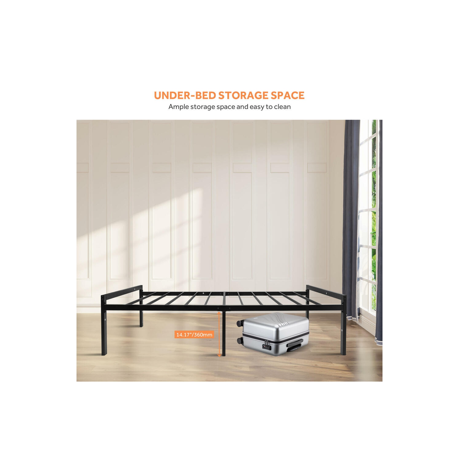 Cadres de lit simple en métal, base de matelas haute capacité de 14 po pour lit plateforme avec capacité de charge élevée de 440Lbs lb et soutien à