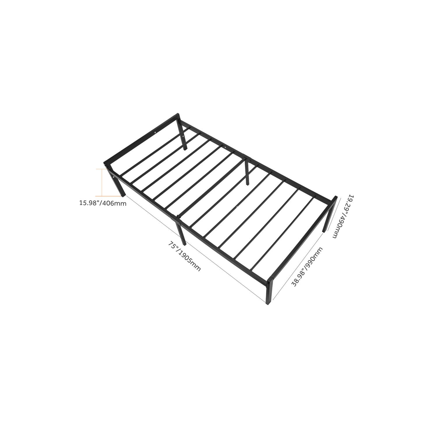 Cadres de lit simple en métal, base de matelas haute capacité de 14 po pour lit plateforme avec capacité de charge élevée de 440Lbs lb et soutien à