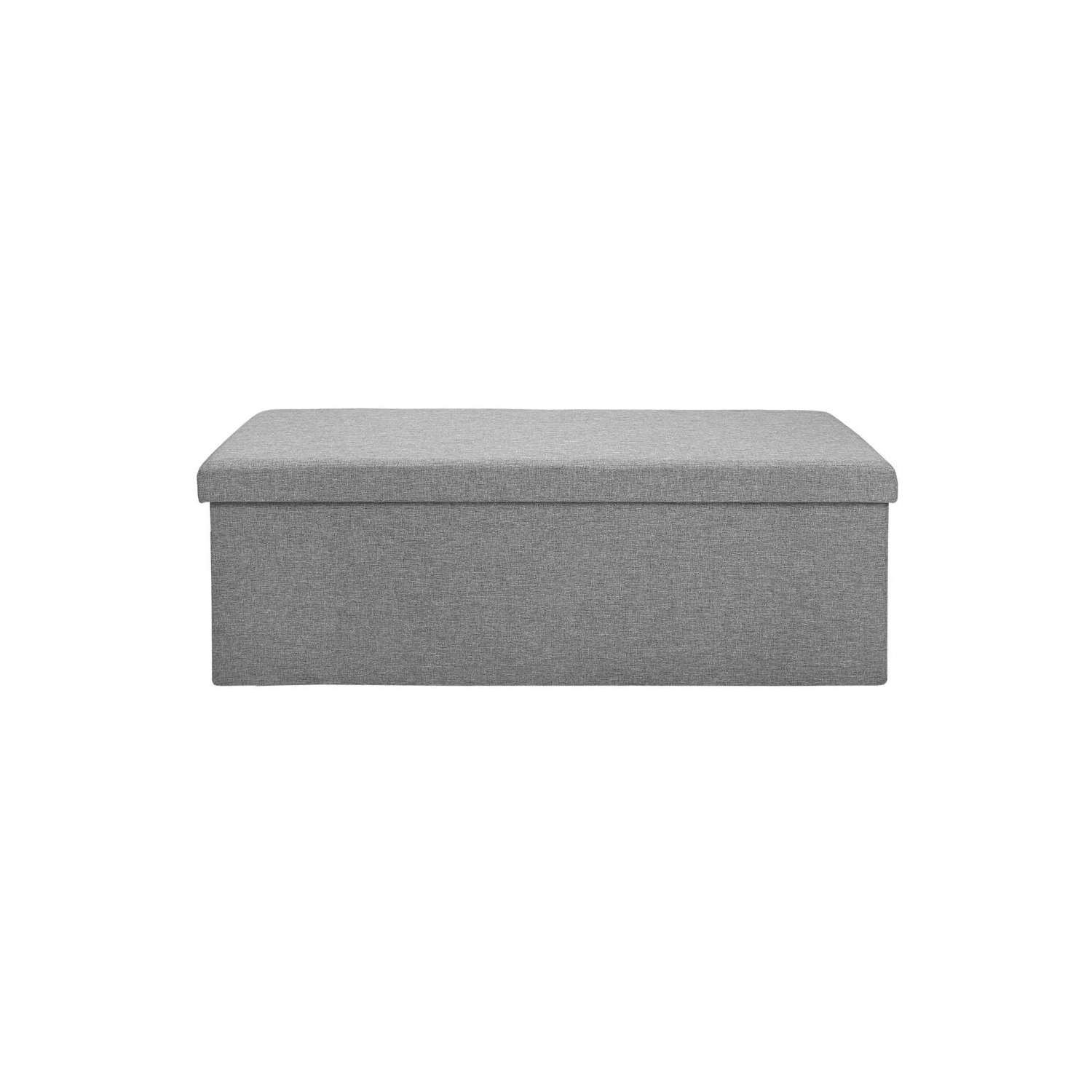 45 Inches Foldable Storage Ottoman Bench, Poly Linen Storage Bench, Storage Chest Padded Seat Footrest Stool,Grey