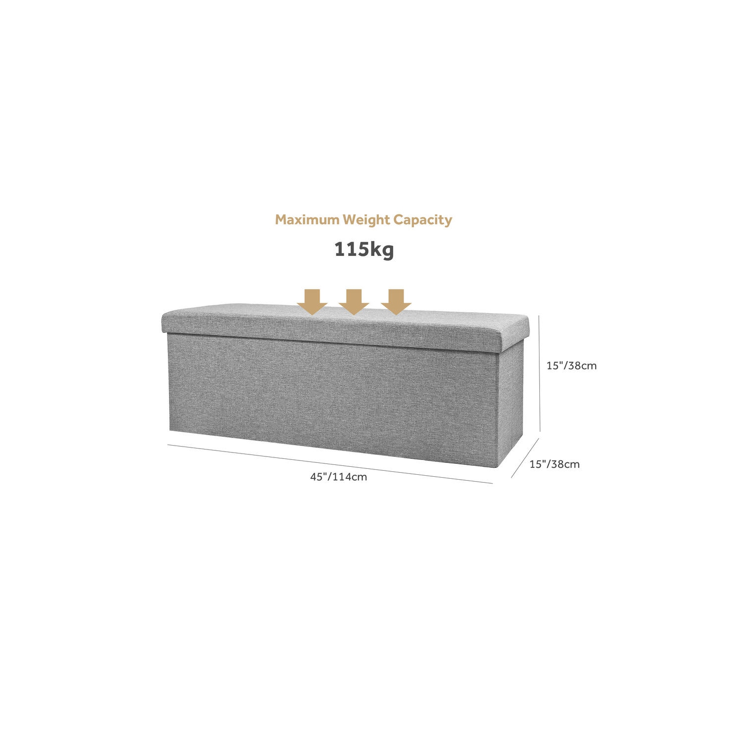 45 Inches Foldable Storage Ottoman Bench, Poly Linen Storage Bench, Storage Chest Padded Seat Footrest Stool,Grey