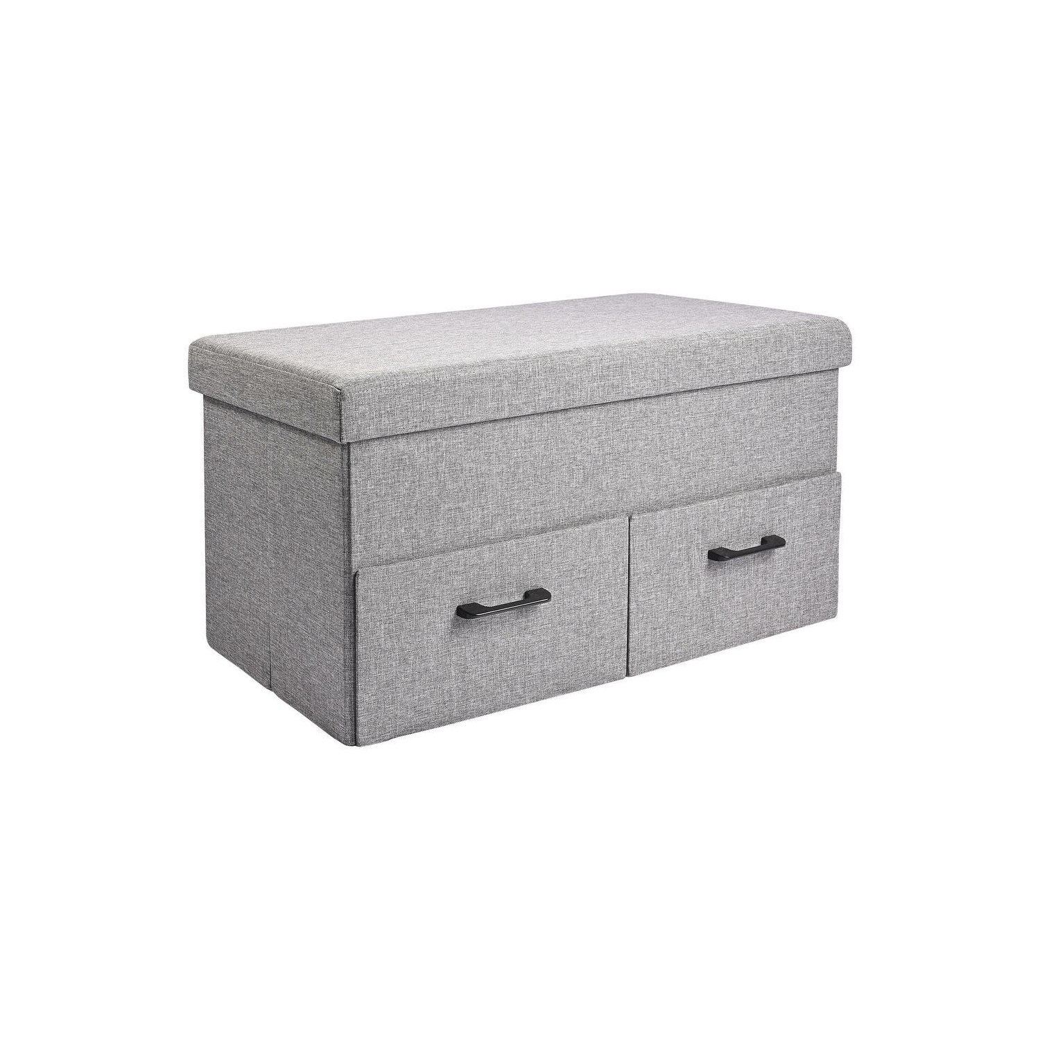 31 Inches Storage Ottoman With Two Drawer, Poly Linen Folding Ottomans Storage Chest Foot Rest Stool and Padded Seat Footrest