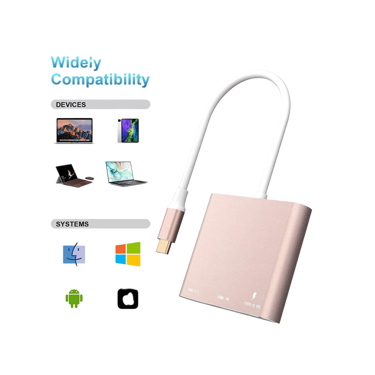 Adaptateur USB-C à HDMI, convertisseur AV multiport de type C, 4K sortie HDMI USD3,0 et USB-C, recharge 100&nbsp;W à jeun compatible avec MacBook/Mac