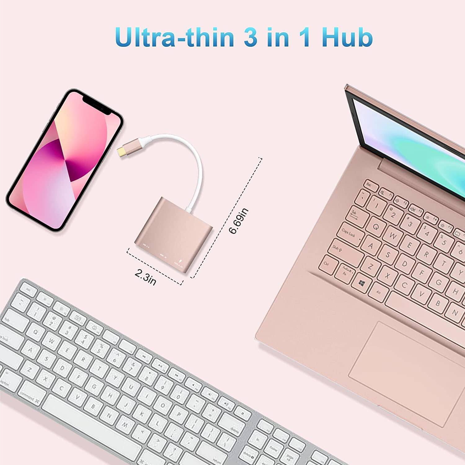Adaptateur USB-C à HDMI, convertisseur AV multiport de type C, 4K sortie HDMI USD3,0 et USB-C, recharge 100&nbsp;W à jeun compatible avec MacBook/Mac
