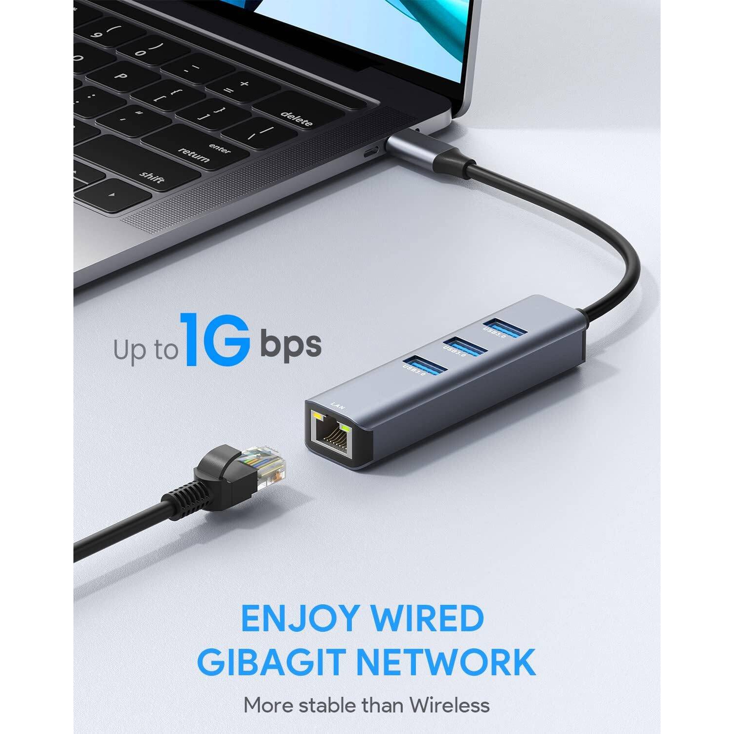 USB C to Ethernet Adapter,USB C/Type-C Gigabit Ethernet Network Adapter, for MacBook Air, Dell XPS, MacBook Pro 2021/2020/2019/2018/2017 Grey