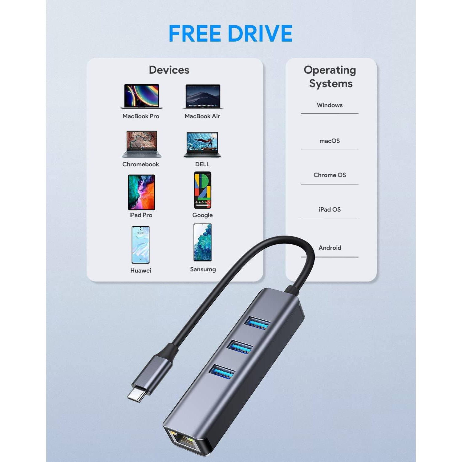 USB C to Ethernet Adapter,USB C/Type-C Gigabit Ethernet Network Adapter, for MacBook Air, Dell XPS, MacBook Pro 2021/2020/2019/2018/2017 Grey