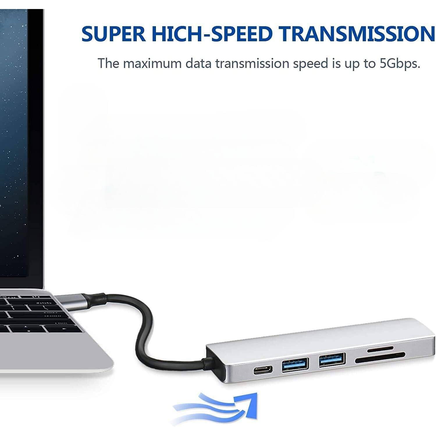 USB C Hub, 6 in 1 Multiport USB-C Adapter with 4K HDMI/USB 3.0/USB 2.0/SD/TF Card Reader/USB-C PD, Charging Port Compatible with