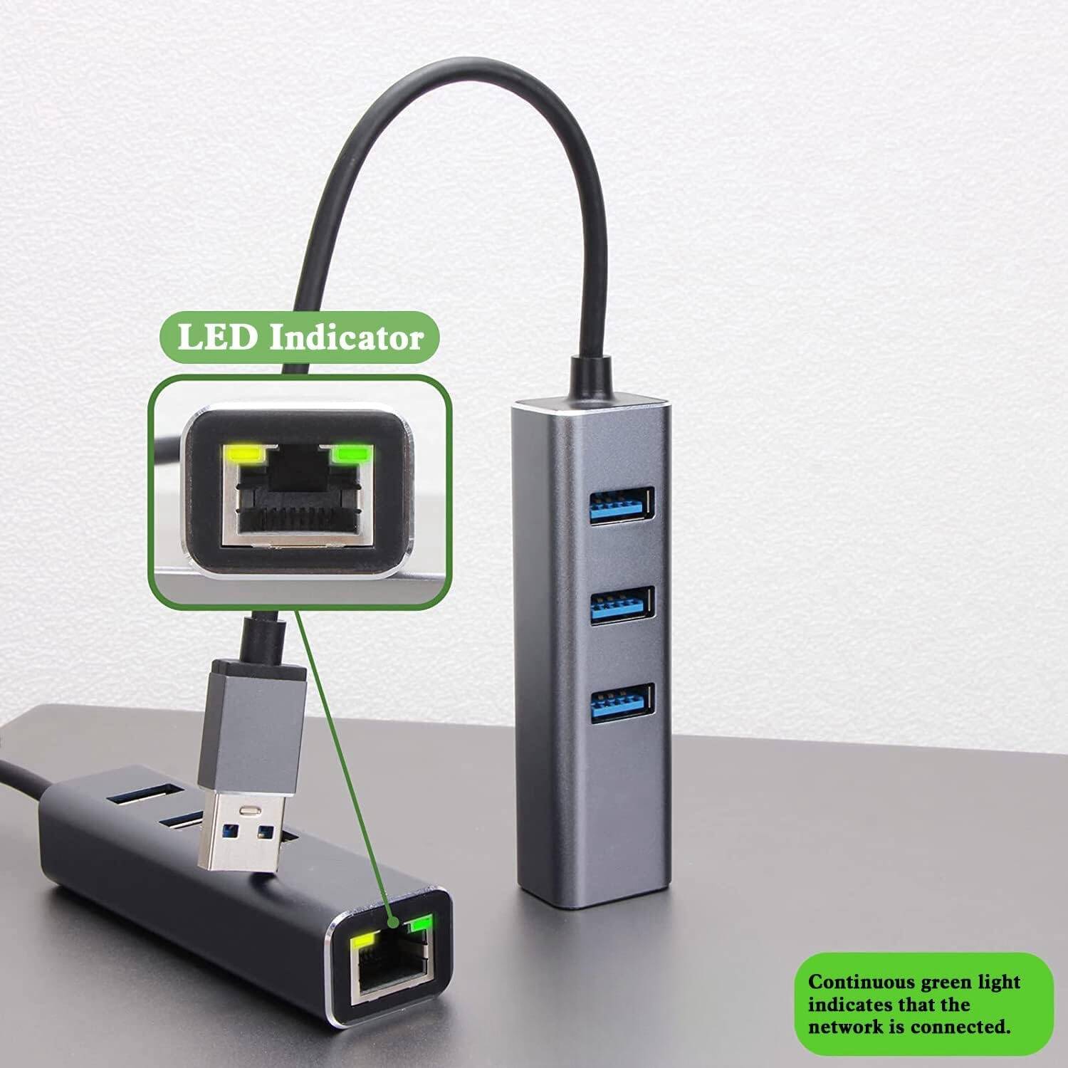 USB to Ethernet Adapter HUB, 4 in 1 Ethernet Adapter, Compatible with Windows/Mac OS/Android/Chrome OS/Linux