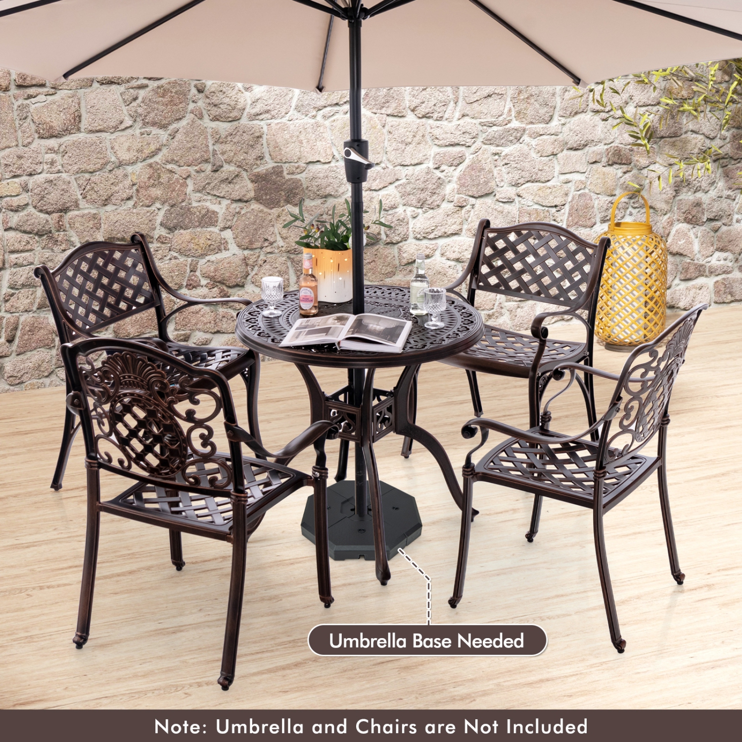 Gymax 31.5'' Cast Aluminum Table Round Dining Table w/ 2'' Umbrella Hole Patio