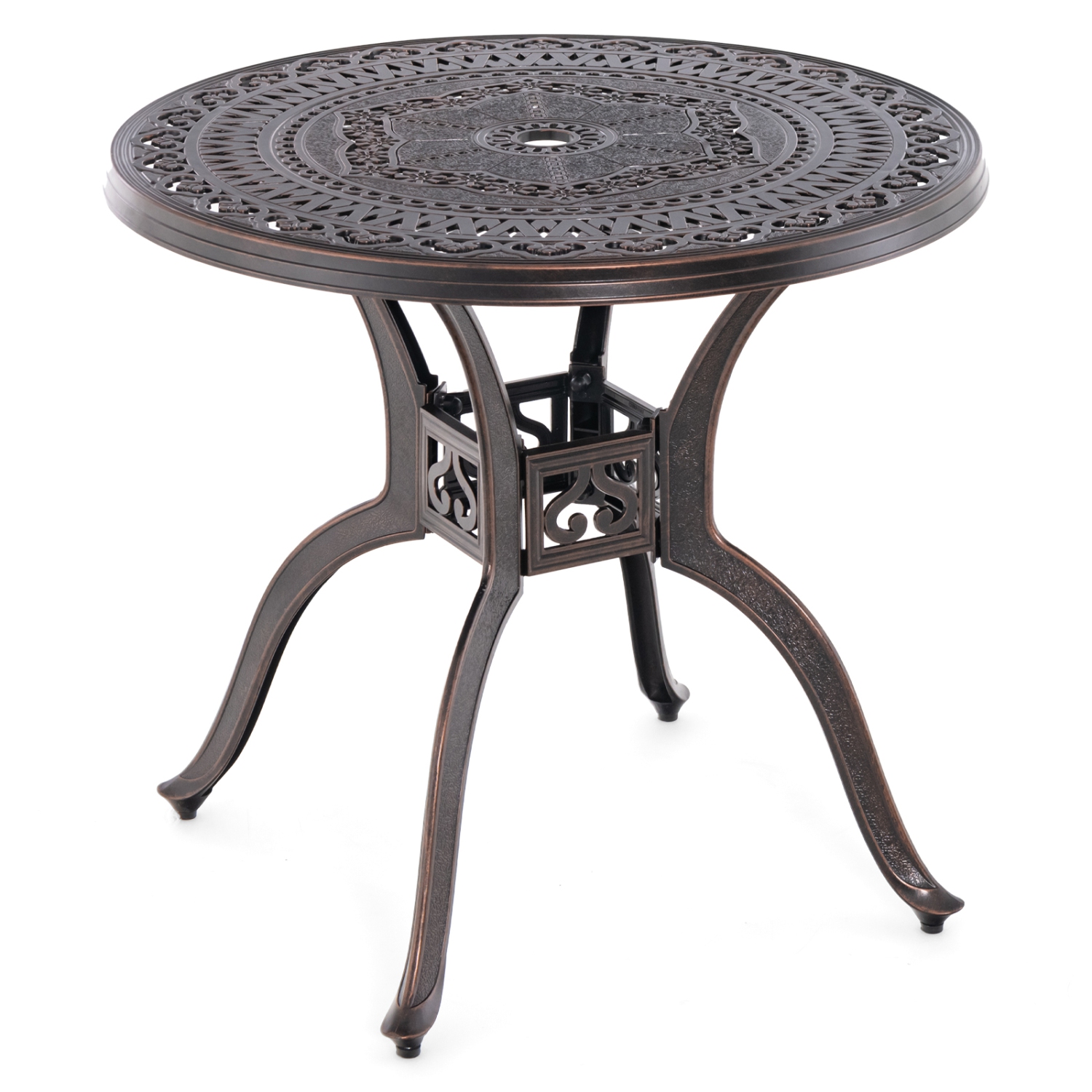 Gymax 31.5'' Cast Aluminum Table Round Dining Table w/ 2'' Umbrella Hole Patio