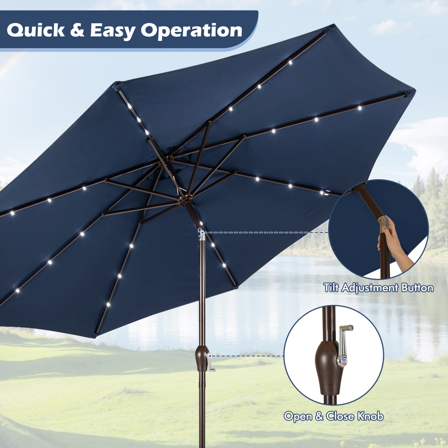 Gymax 10FT Solar Umbrella LED Patio Market Steel Tilt w/Crank Outdoor Orange New Patio