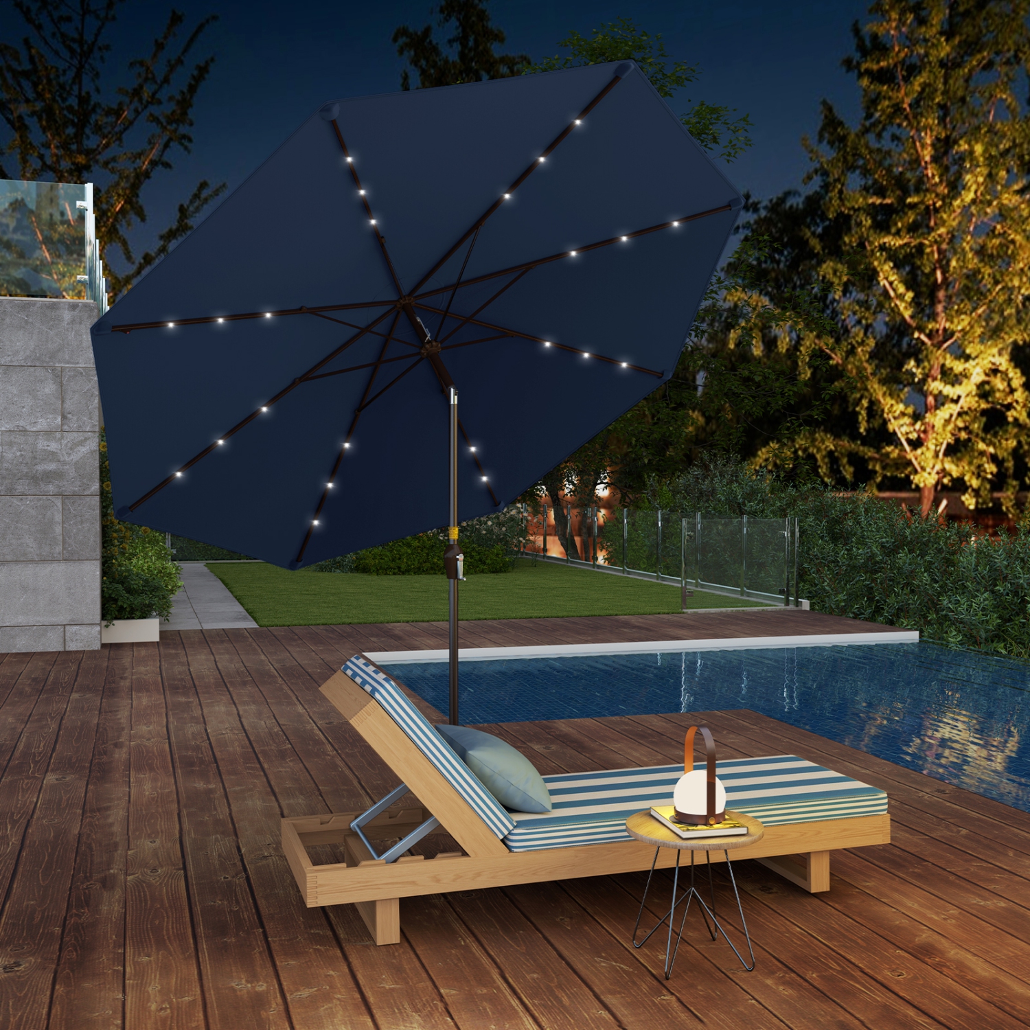 Gymax 10FT Solar Umbrella LED Patio Market Steel Tilt w/Crank Outdoor Orange New Patio